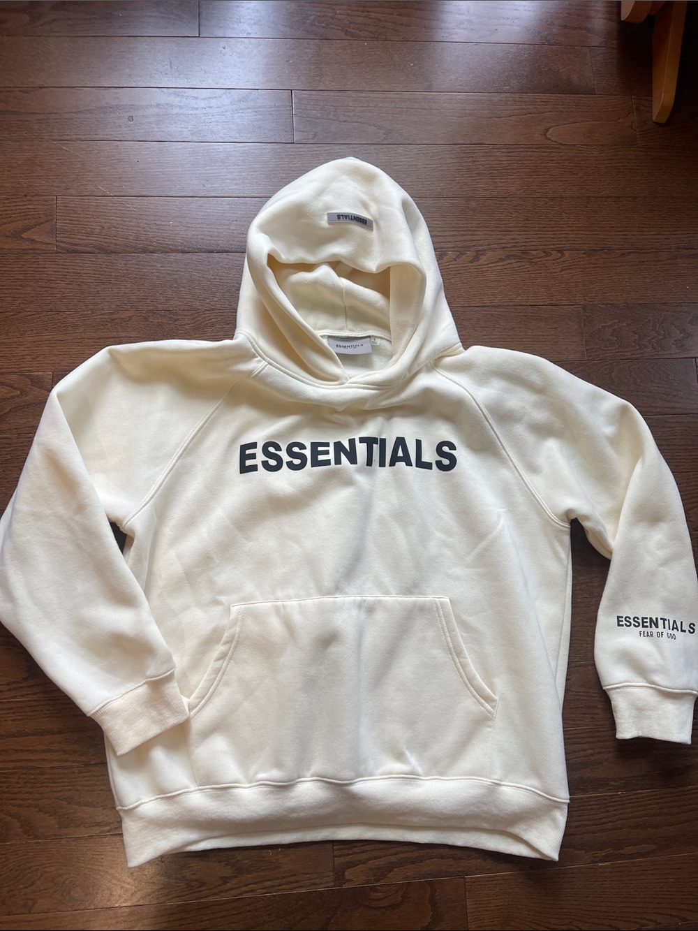Essentials Cream Hoodie with Black ESSENTIALS Chest Logo
